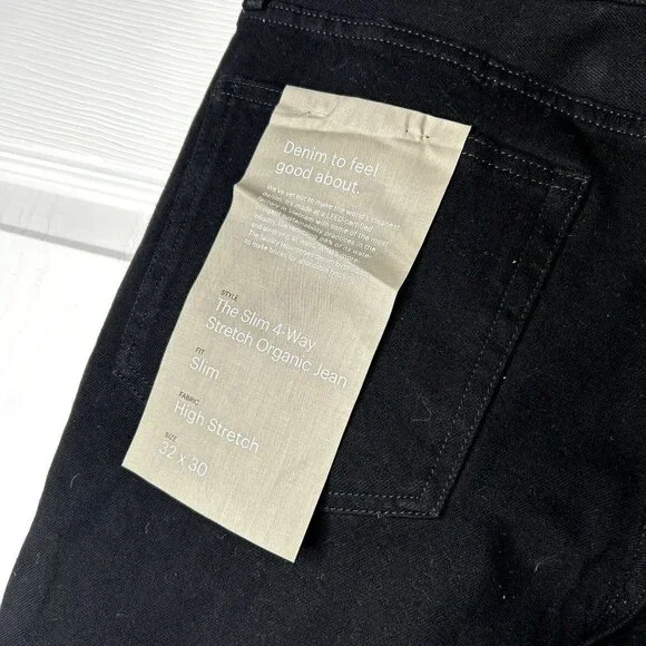 Everlane The Slim 4-Way Stretch Organic Black Denim Jeans Men's Size 32x30 NWT